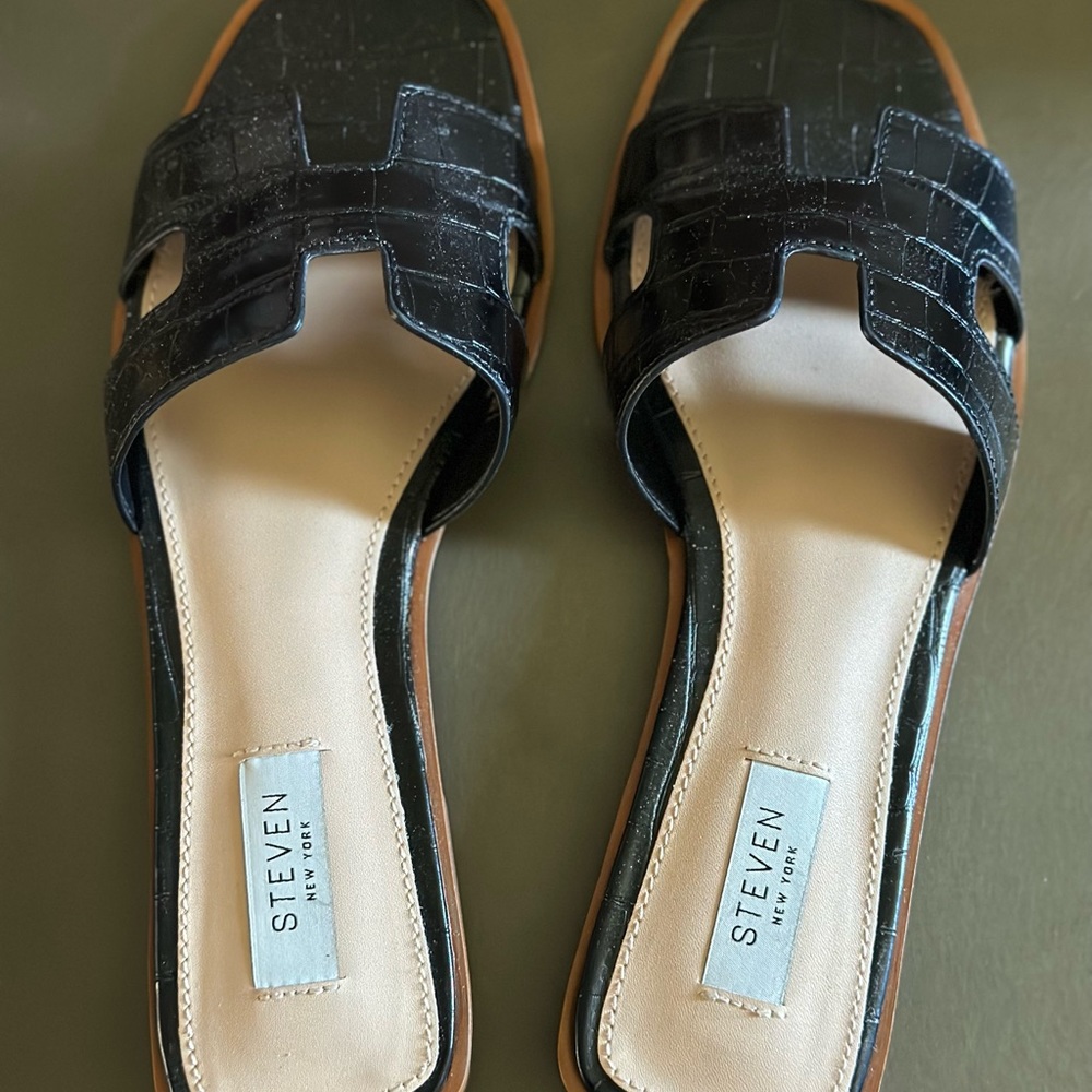Steven New York Harlien Croc embossed slide sandal